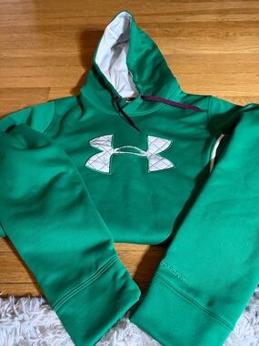 Under Armour Storm Sz L Green Pullover Hoodie with White Quilted Camo Logo NWOT